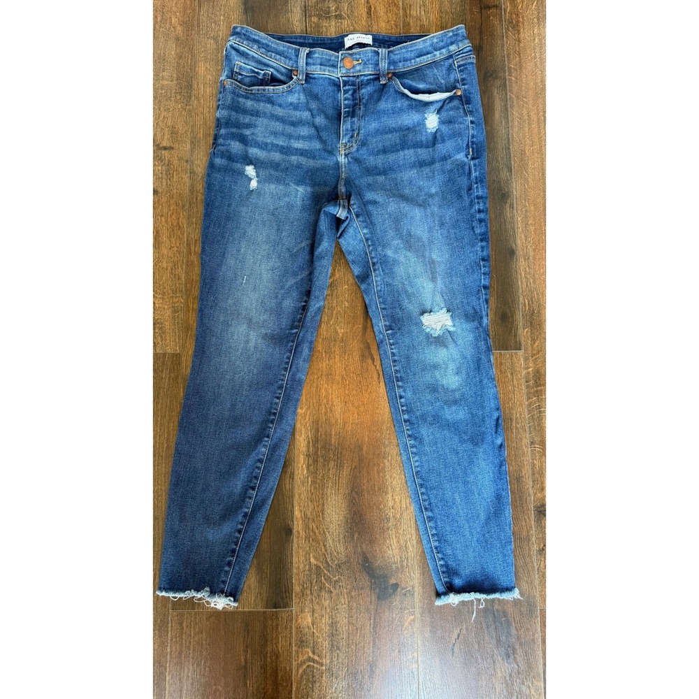Lane Bryant Mid-Rise Skinny Jeans Distressed Frayed Hem Blue Size 16 EUC